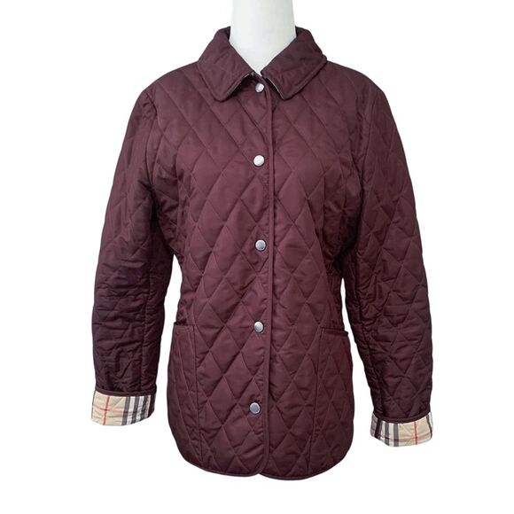 Burberry Brit Women’s Small Plum Quilted Jacket Nova Check Cuffs Classic Coat - Picture 1 of 13